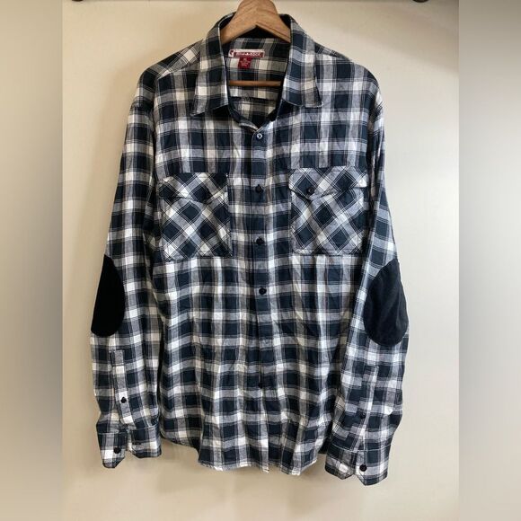 NWT RAW EDGE XL Plaid Elbow Patches Hiking Gorpcore Button Down Shirt - Picture 1 of 10